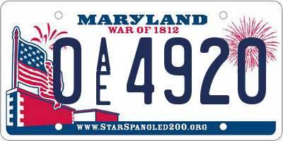 MD license plate 0AE4920