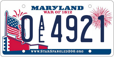 MD license plate 0AE4921