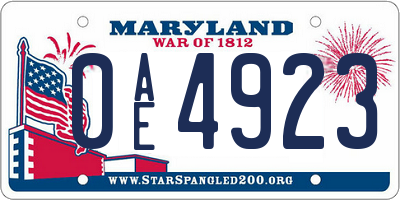 MD license plate 0AE4923