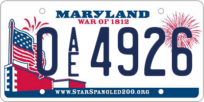 MD license plate 0AE4926