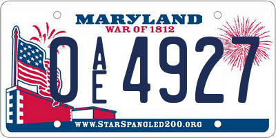 MD license plate 0AE4927