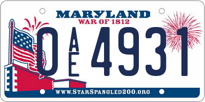 MD license plate 0AE4931