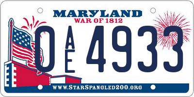 MD license plate 0AE4933