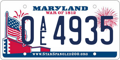 MD license plate 0AE4935