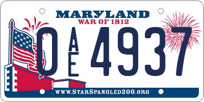 MD license plate 0AE4937