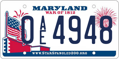 MD license plate 0AE4948