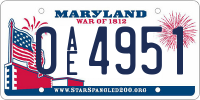 MD license plate 0AE4951