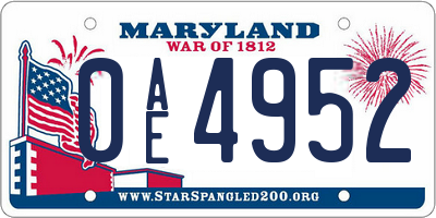 MD license plate 0AE4952