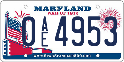 MD license plate 0AE4953