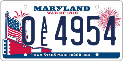 MD license plate 0AE4954
