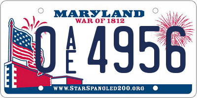 MD license plate 0AE4956