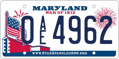 MD license plate 0AE4962