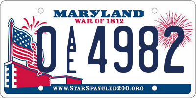 MD license plate 0AE4982