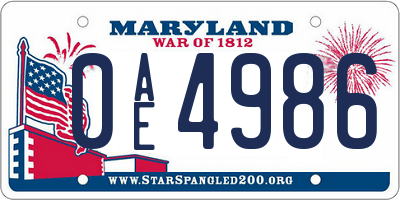 MD license plate 0AE4986