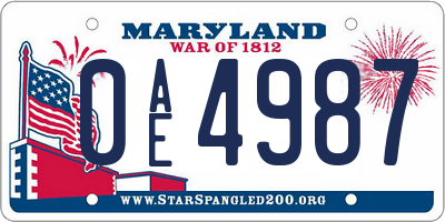 MD license plate 0AE4987