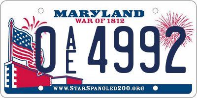 MD license plate 0AE4992