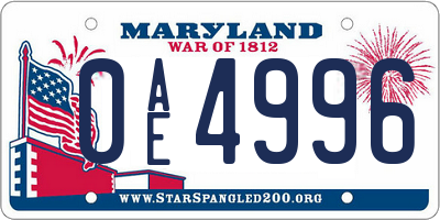 MD license plate 0AE4996