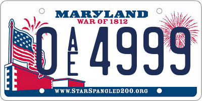 MD license plate 0AE4999