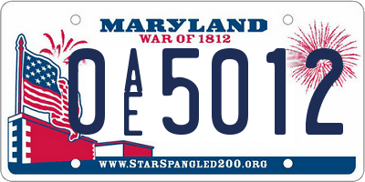 MD license plate 0AE5012