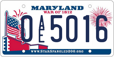 MD license plate 0AE5016