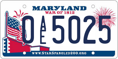 MD license plate 0AE5025