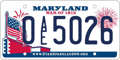 MD license plate 0AE5026