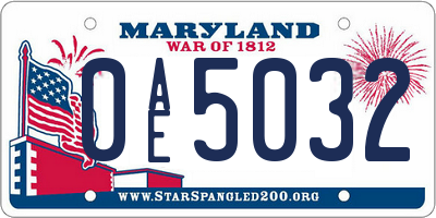 MD license plate 0AE5032