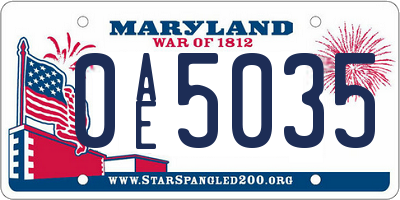 MD license plate 0AE5035