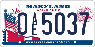 MD license plate 0AE5037