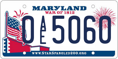 MD license plate 0AE5060