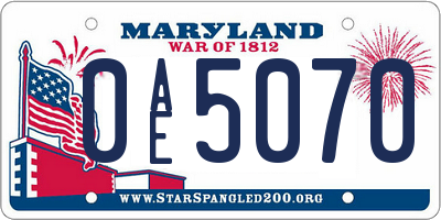 MD license plate 0AE5070