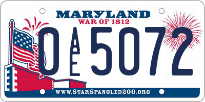 MD license plate 0AE5072
