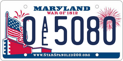 MD license plate 0AE5080