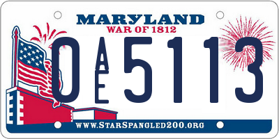 MD license plate 0AE5113