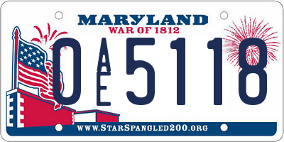 MD license plate 0AE5118