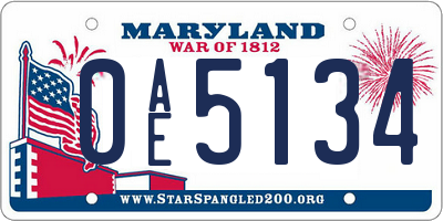 MD license plate 0AE5134