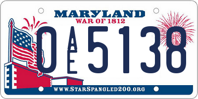 MD license plate 0AE5138