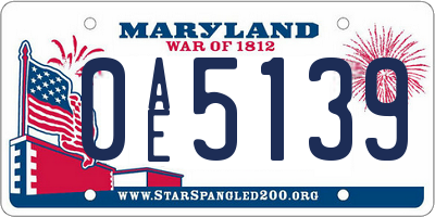 MD license plate 0AE5139