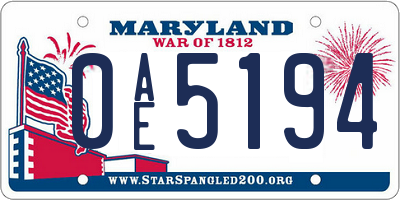 MD license plate 0AE5194