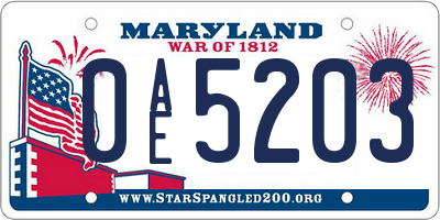 MD license plate 0AE5203