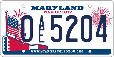 MD license plate 0AE5204