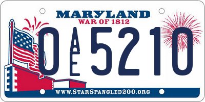 MD license plate 0AE5210