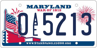 MD license plate 0AE5213