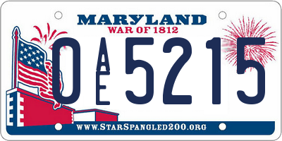 MD license plate 0AE5215