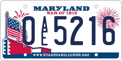 MD license plate 0AE5216