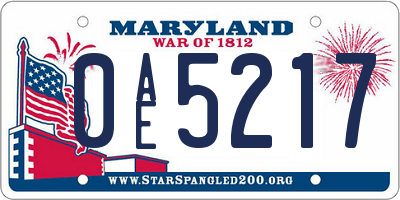MD license plate 0AE5217