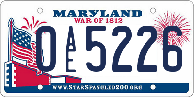 MD license plate 0AE5226