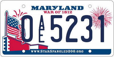 MD license plate 0AE5231