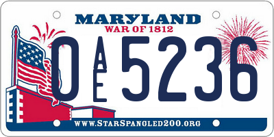 MD license plate 0AE5236