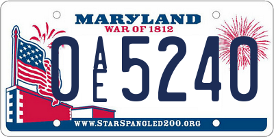 MD license plate 0AE5240